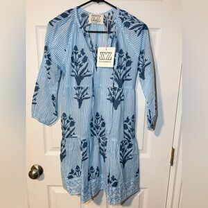 Tuckernuck SZ BLOCKPRINTS Classic Blue Priya Dress, sz SM